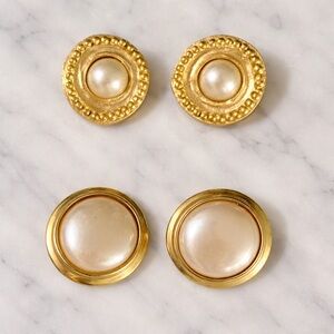 Vintage Gold-Tone Clip-On Pearl Earrings Set | Statement Round | Gift Ready